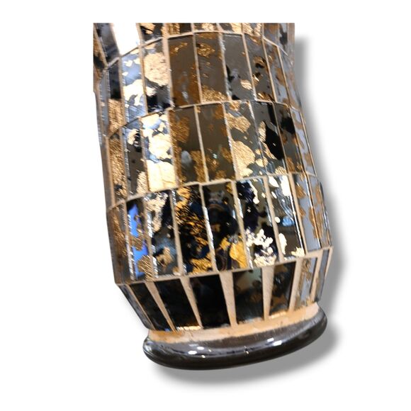 Gold Leaf Reflective Mosaic Glass Vase Mirror Mosaic Silver Glass Moroccan Clay - Picture 7 of 8